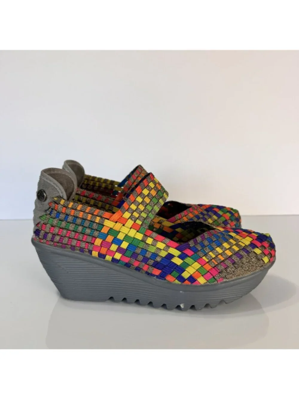 Bernie Mev Shoes Multicolor Woven Mary Jane Platform Wedge Size 39 8 8.5